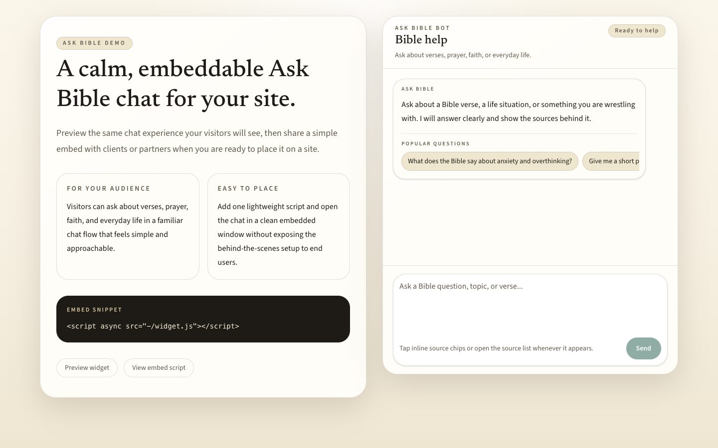 Ask Bible Bot Embed Demo preview